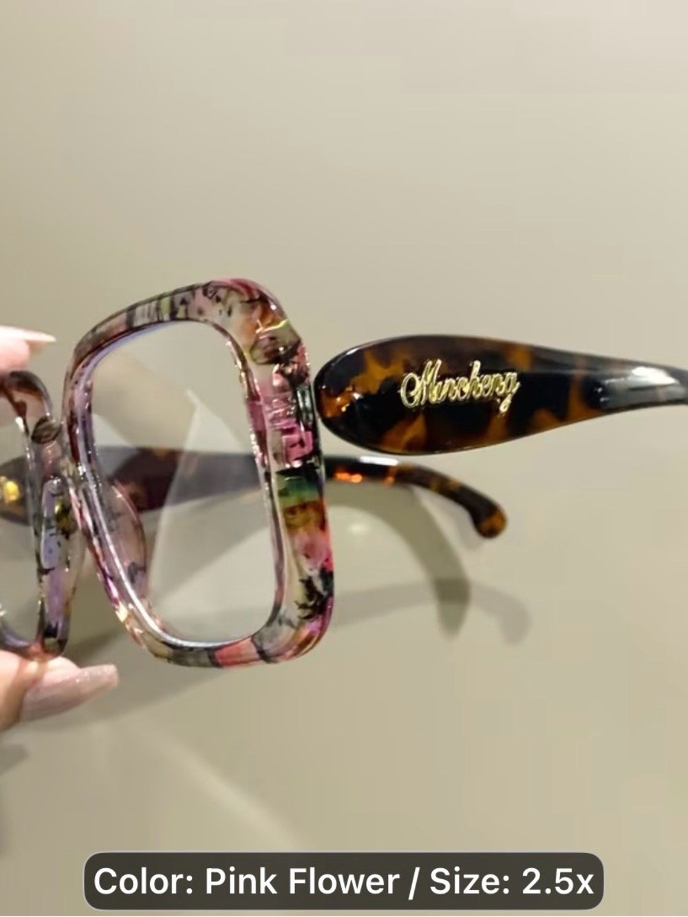 Oversized Pink Floral Square Sunglasses Unisex Full-Rim Tortoiseshell Arms(2.5)